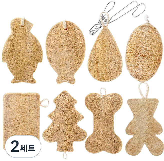 글린 루파 두겹 양면 수세미 8종 + 스텐 집게고리 세트, 2세트