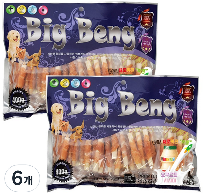 뉴빅뱅 강아지 요구르트 사사미 간식, 비스켓사사미맛, 400g, 6개