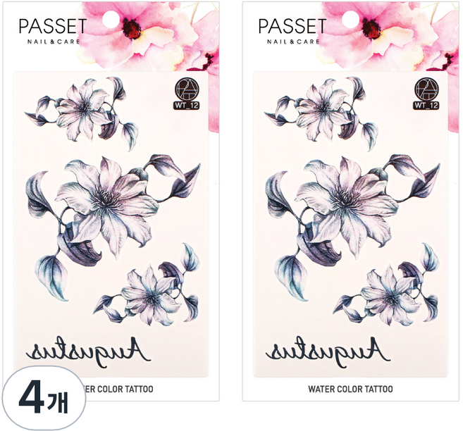 파셋 수채화 타투 스티커, WT12, 4개