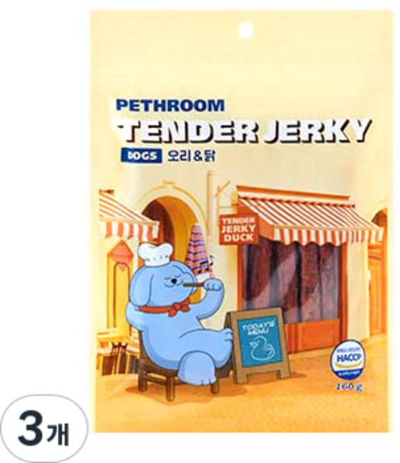 페스룸 강아지 텐더 저키 160g, 오리+닭 혼합맛, 3개 - 쿠팡