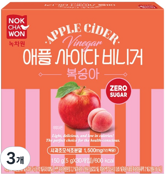 녹차원 제로슈가 애플 사이다 비니거 복숭아맛, 5g, 30개입, 3개