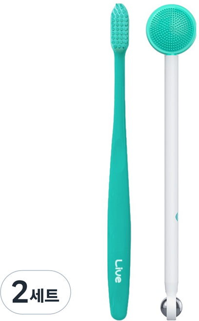 라이브오랄스 구취제거 휴대용 초극세모 칫솔 민트 + 미세모 혀클리너 세트, 2세트