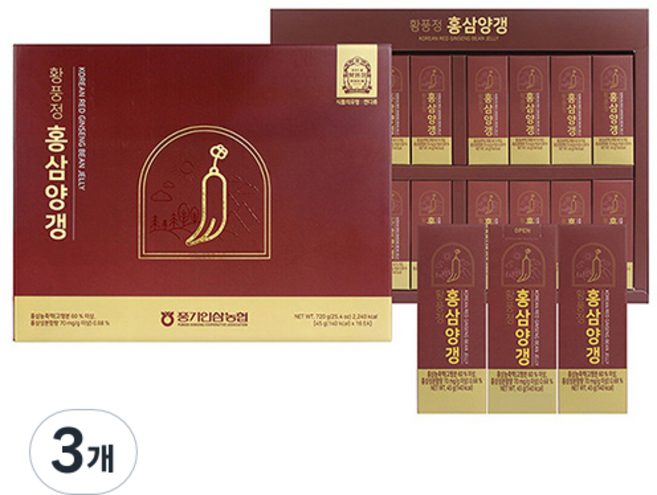 풍기인삼농협 황풍정 홍삼양갱 16p, 3개, 720g