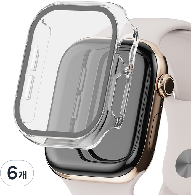굿밸류 애플워치 풀커버 강화유리 액정보호 케이스, 투명, 6개