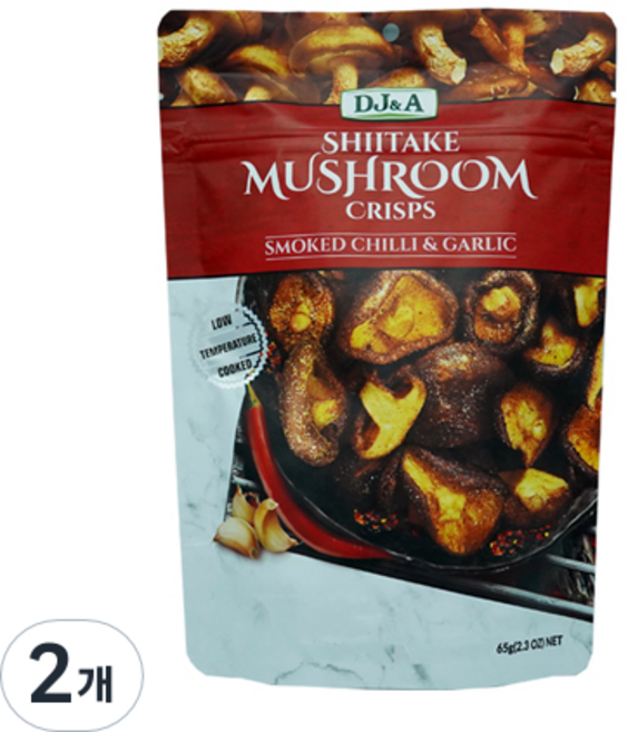 디제이앤에이 표고버섯크리스프 스모크 칠리 앤 갈릭 스낵, 65g, 2개