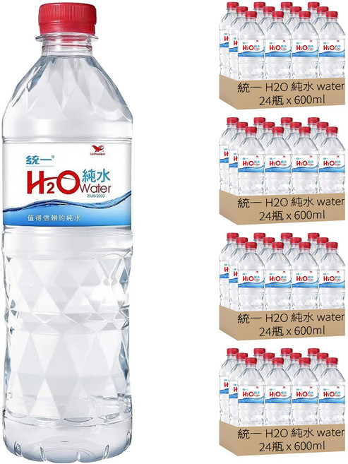 統一 H2O 純水 water 純水, 600ml, 96瓶