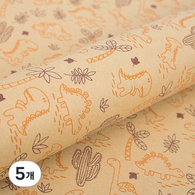 좋은기븐 아기공룡 종이롤 포장지, 크라프트갈색, 5개