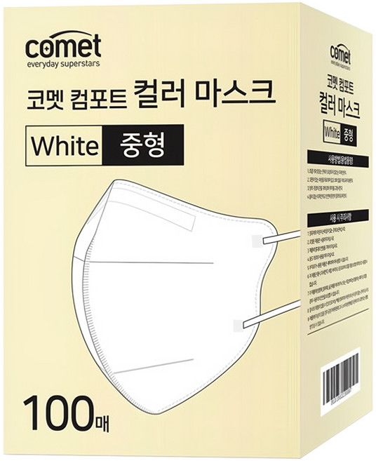 comet 舒適單色鳥嘴型口罩 M, 100片, 1盒, 白色