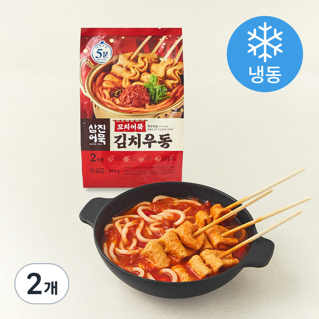 삼진어묵 꼬치어묵 김치우동 2인분 (냉동), 496g, 2개
