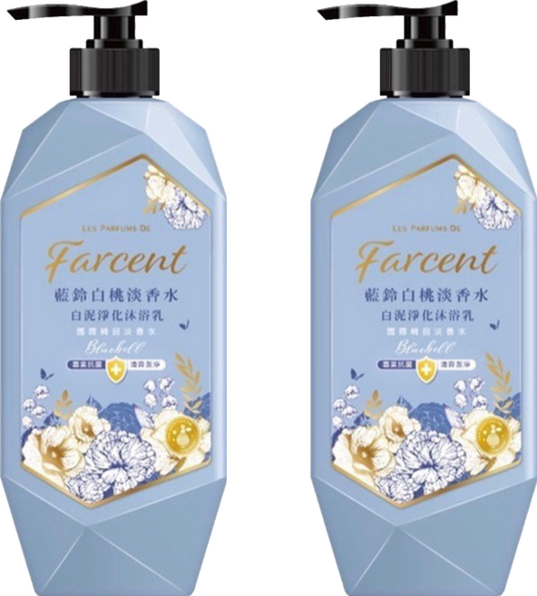 Farcent 花仙子 藍鈴白桃香水白泥淨化沐浴乳, 1kg, 2瓶