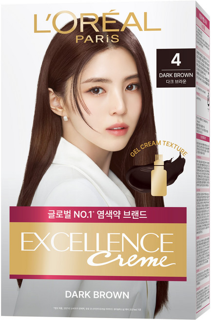 로레알파리 엑셀랑스 크림 빗캡으로 간편한 새치염색 염모제, 4호 다크 브라운, 1개