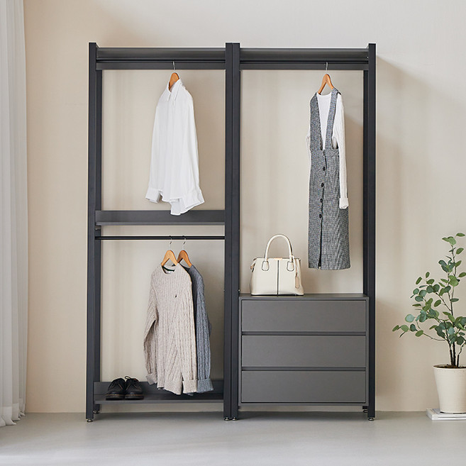 퍼리든 큐브 드레스룸 시스템 행거 1600 방문설치, 블랙