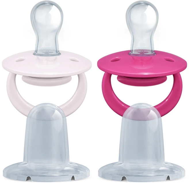 DOS 독일 실리콘 공갈 젖꼭지 2P세트(보호캡포함), 1세트, 노르딕로즈+핑크패션, 3세미만 - 쿠팡