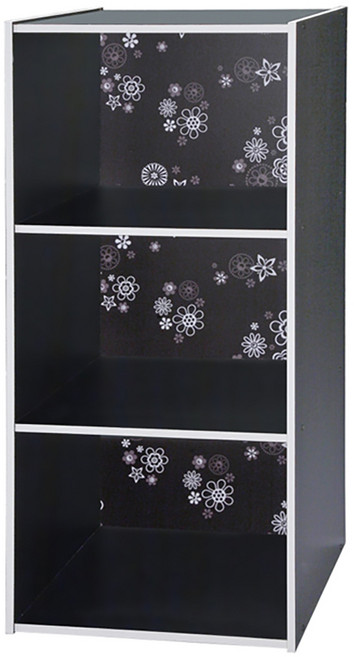 EASYHOME 花系列三層開放式收納櫃 塑合板+纖維板, 黑色