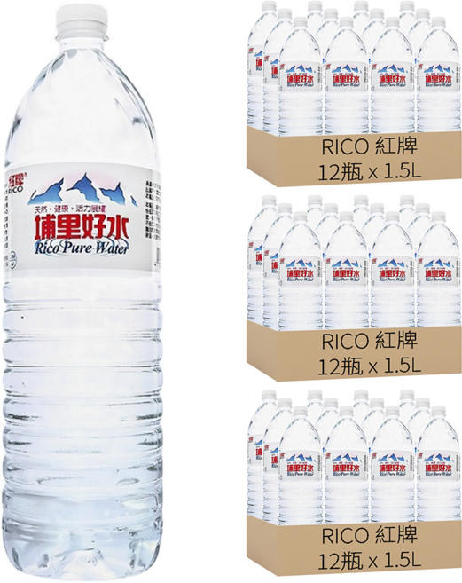 RICO 紅牌 埔里好水, 1.5L, 36瓶