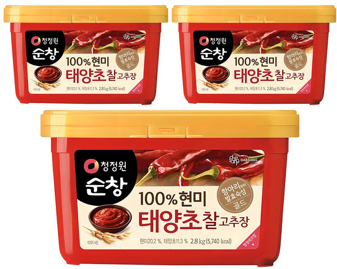 청정원순창 100% 현미 태양초 찰고추장, 2.8kg, 3개