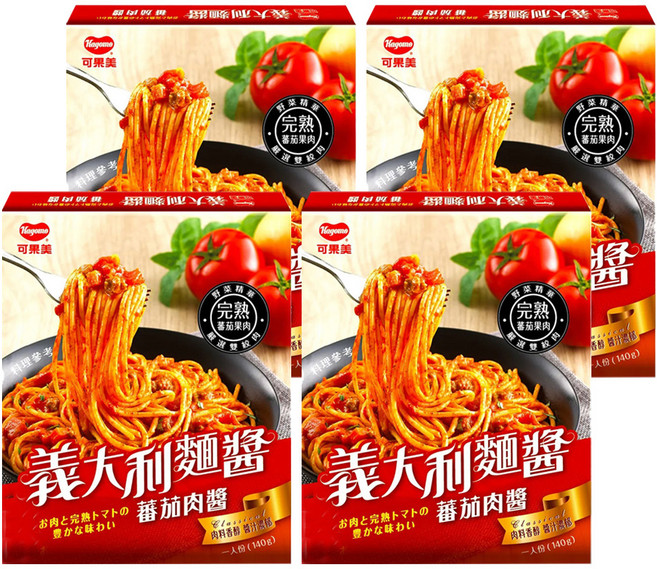 KAGOME 可果美 義大利麵醬 蕃茄肉醬 真實蕃茄原味, 140g, 4盒