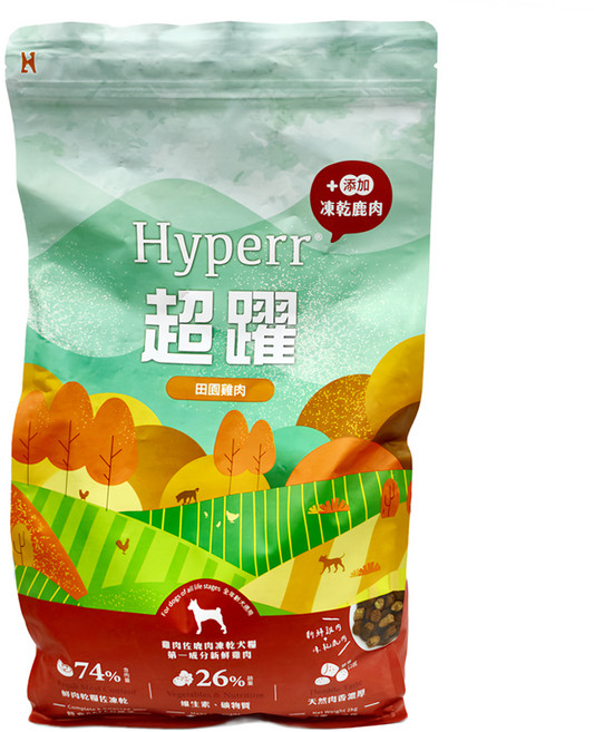 Hyperr 超躍 全齡犬 主食MIX 犬糧, 田園雞肉 + 鹿肉凍乾, 2kg, 1袋
