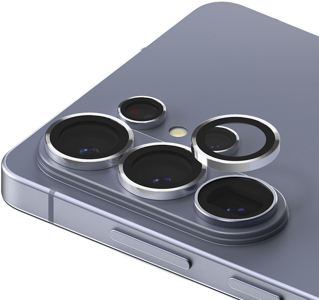 신지모루 메탈 프레임 링 휴대폰 카메라 렌즈 강화유리 액정보호필름 세트 실버, 1세트