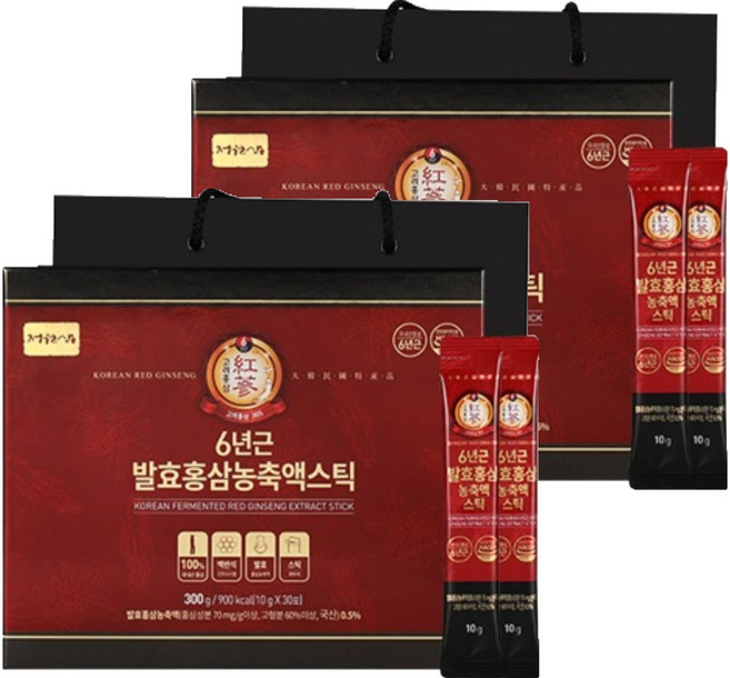 정원삼 6년근 발효 홍삼 농축액스틱 + 쇼핑백, 300g, 2개