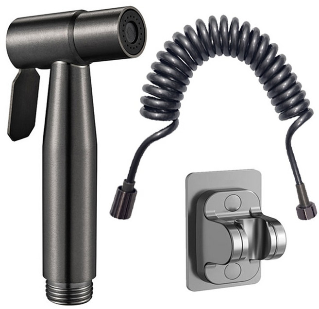 스테인레스 욕실건 + 코일호스 3m + 부착거치대 세트, 1세트, 그레이