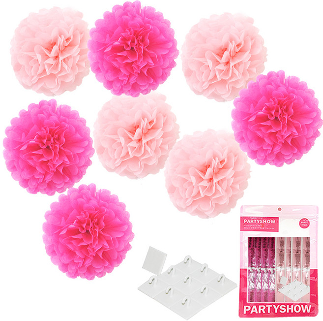 파티쇼 파티꽃볼 8개 + 고리마운트 10개, 베이비핑크 + 푸치샤