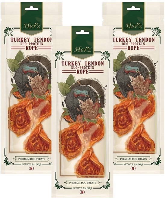 Herz 赫緻 火雞筋雞肉8字骨 狗零食 M, 3個, 90g, 火雞
