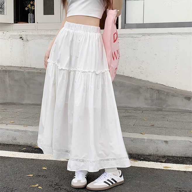 메이첼 빅사이즈 레이스 펀칭 밴딩 롱 청순 스커트 10221
