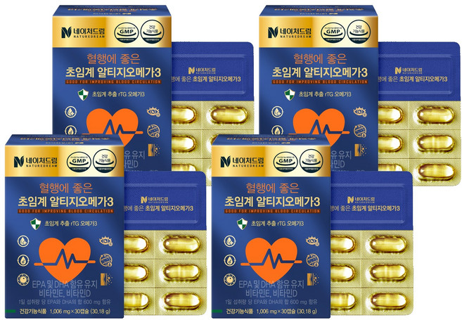 네이처드림 혈행에 좋은 초임계 알티지오메가 3 30.18g, 30정, 4개