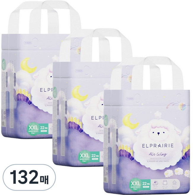 엘프레리 유아용 에어윙 팬티 기저귀, 점보형(2XL), 132매