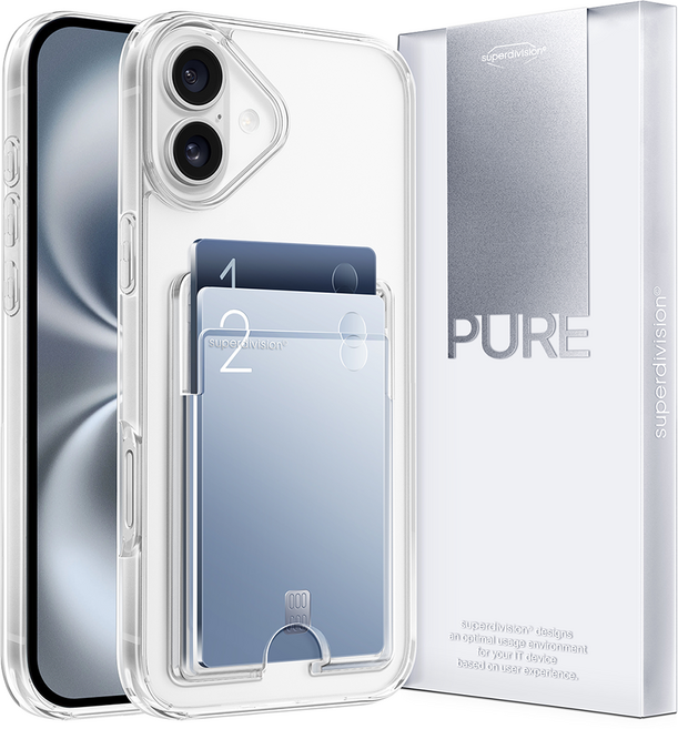 슈퍼디비전 2장 수납 퓨어 클리어 카드 휴대폰 케이스