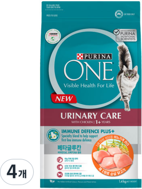 퓨리나원 캣 기능성 사료, 닭, 1.4kg, 4개, 유리너리+결석