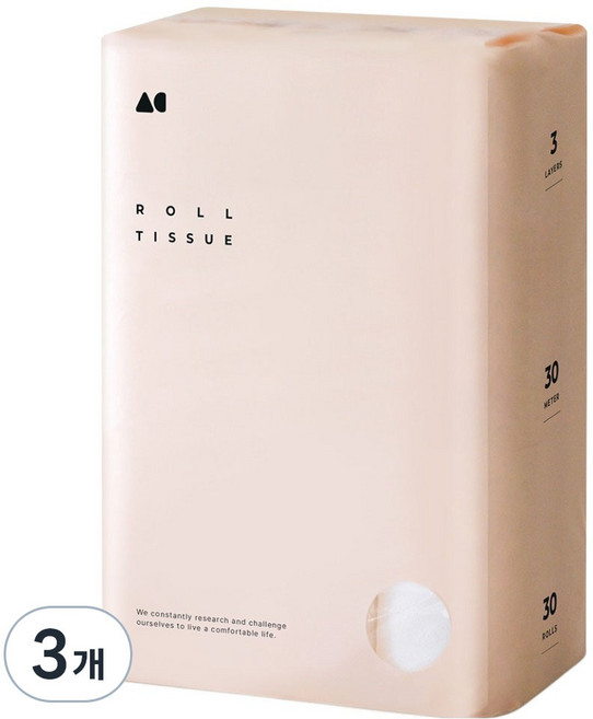 올챌린지 천연펄프 3겹 화장지, 30m, 30롤, 3개