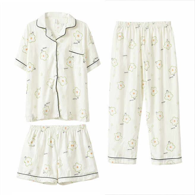 티앤쿠키 여성용 토끼 플라워 잠옷 반팔 긴바지 반바지 26DT1081