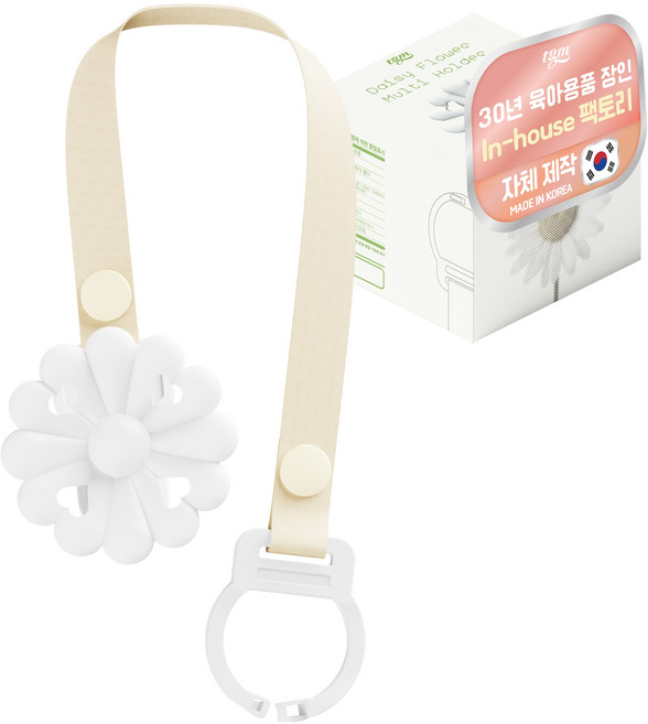 티지엠 데이지 쪽쪽이 클립 노리개 젖꼭지 치발기 흘림 방지 스트랩 홀더, 노꼭지, 화이트, 1개