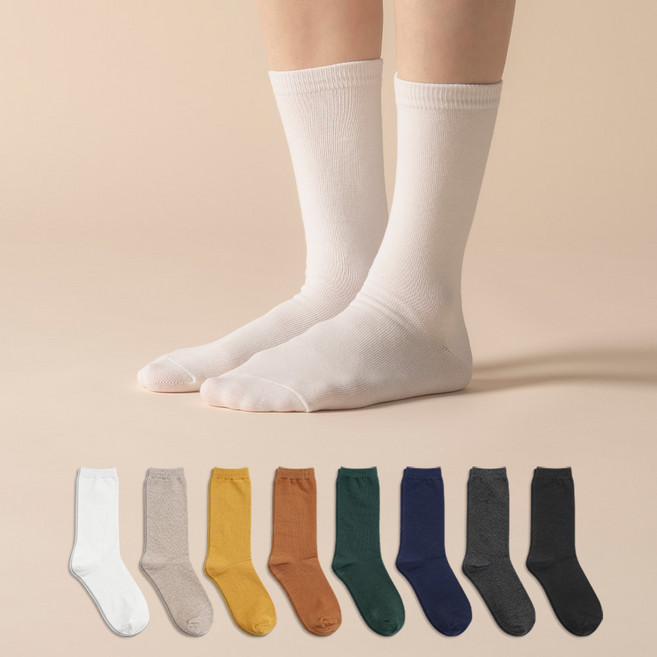 삭피엔스 여성용 프리미엄 롱롱 무지 장목 양말 8켤레
