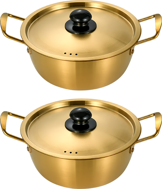 百貨King 韓式不鏽鋼加厚泡麵鍋 1.3L, 18cm, Gold, 2個