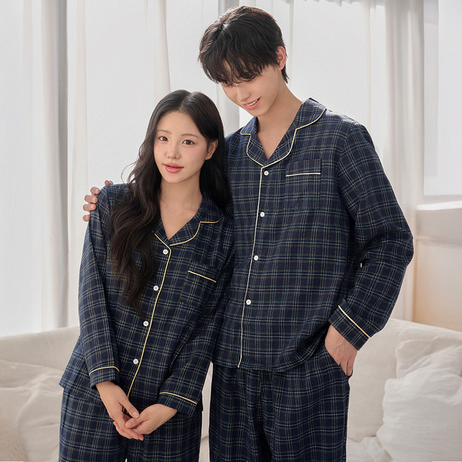 어나더디 여성용 무드인체크 파자마 상하의 세트