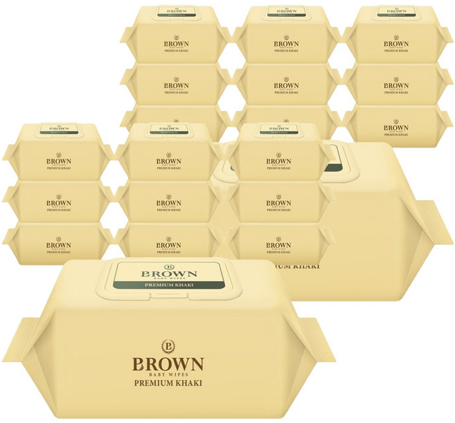 브라운 프리미엄 카키 도톰한 아기 물티슈 엠보싱 캡형, 73g, 70매, 20개