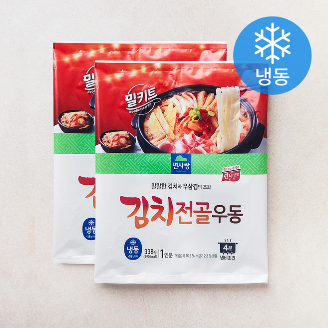 면사랑 김치 전골 우동 (냉동), 338g, 2개
