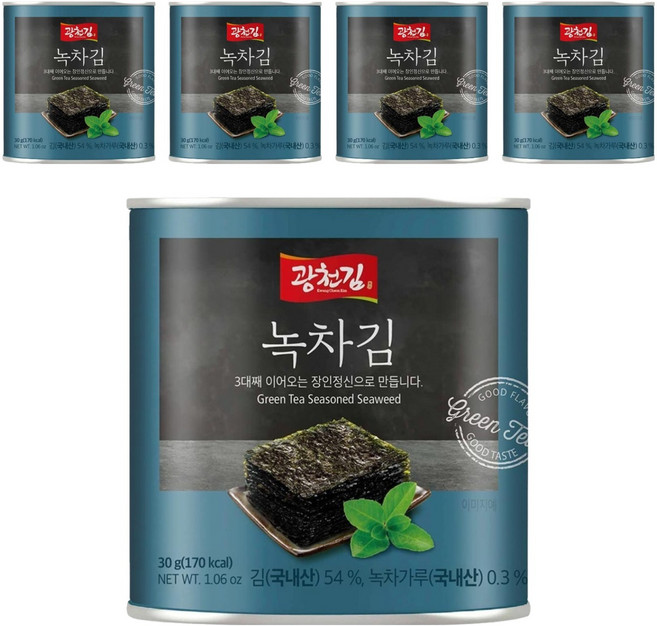 광천김 녹차 캔김, 30g, 5개