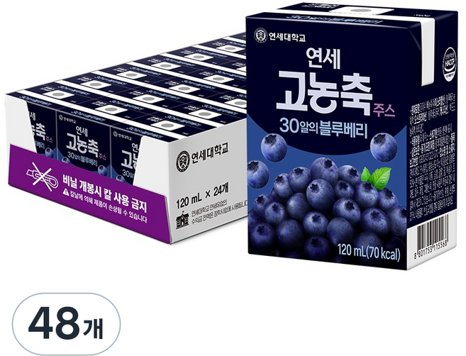 연세유업 고농축주스 30알의 블루베리, 48개, 120ml