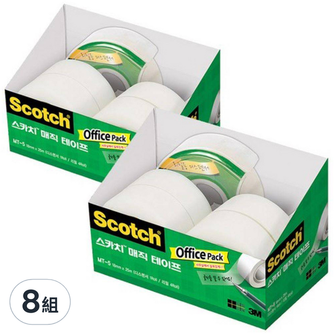 3M Scotch-Brite 百利 隱形膠帶膠台補充組 膠帶台 + 補充膠帶 4個 18mm x 25m, 透明, 8組