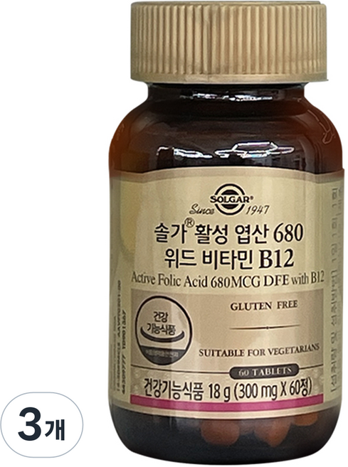 솔가 활성 엽산 680 위드 비타민 B12, 60정, 3개