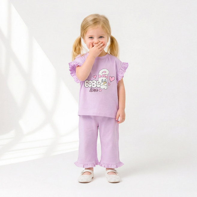 Esther Bunny Little Bebe荷葉邊寬褲上下套裝