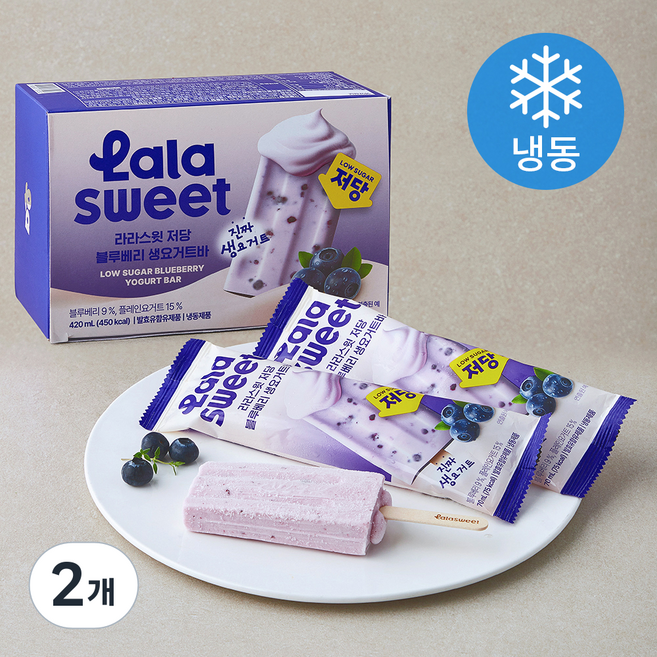라라스윗 저당 블루베리 생요거트바 (냉동), 2개, 6개입, 70ml