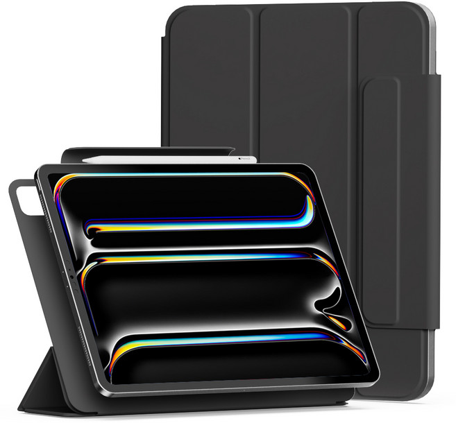 신지모루 마그네틱 폴리오 애플펜슬 커버 아이패드 케이스, 블랙, 1개