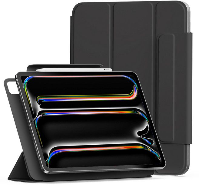 신지모루 플랫 커버 마그네틱 폴리오 애플펜슬 태블릿PC 케이스, 블랙, 1개