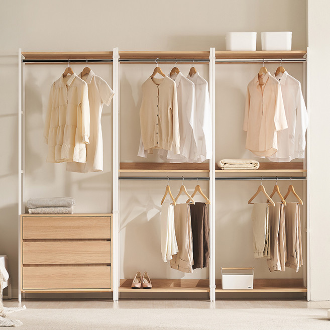 삼익가구 로우디 시스템 옷장 드레스룸 800 3단 서랍형 + 2단 행거형2p 세트 방문설치, 오크