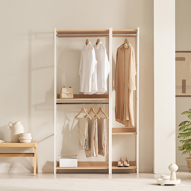 삼익가구 로우디 시스템 옷장 드레스룸 400 1단 행거형 선반 + 800 2단 행거형 세트 방문설치, 오크